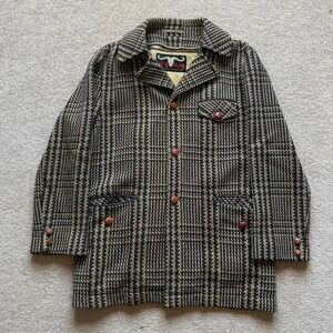 True Vtg 1950s/1960s Horn‎ Club Houndstooth Coat Jacket Sherpa Lined Insulated L